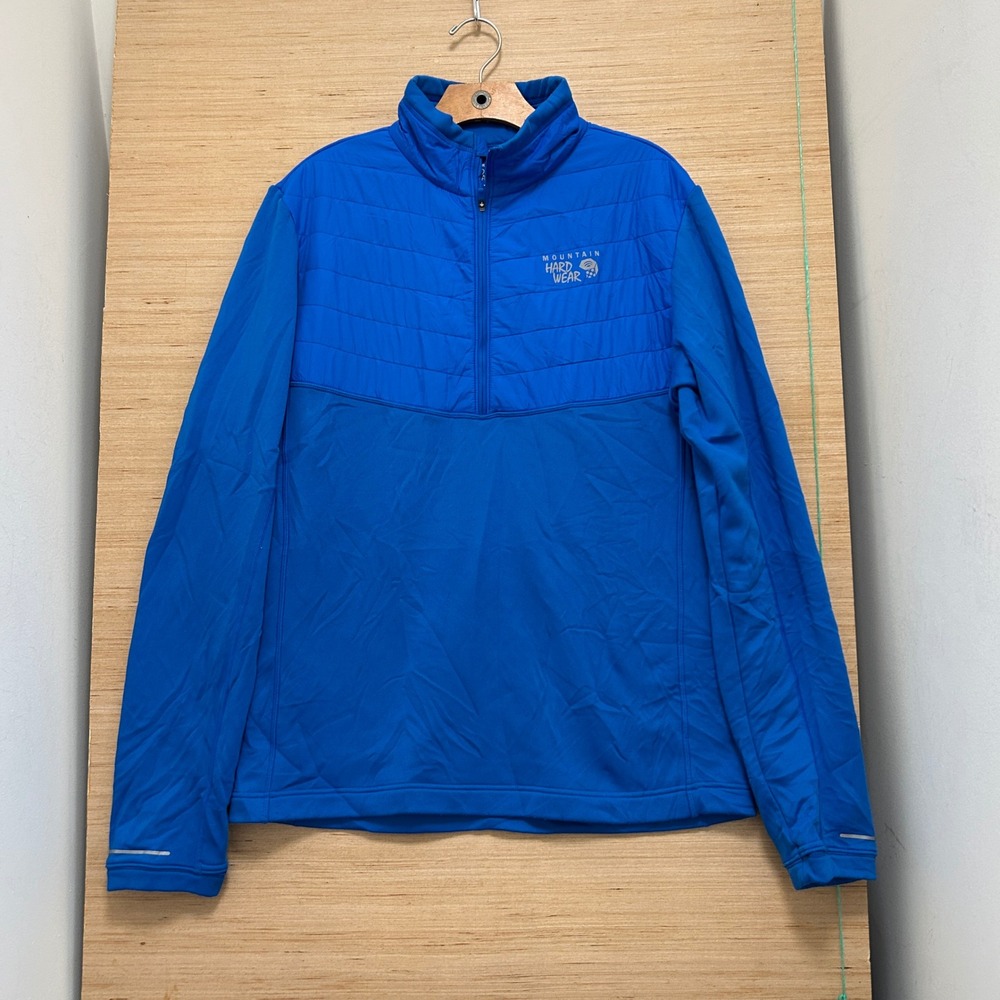 Mountain Hardwear Mens Blue Hybrid Quilted Quarter Zip Fleece Pullover Large